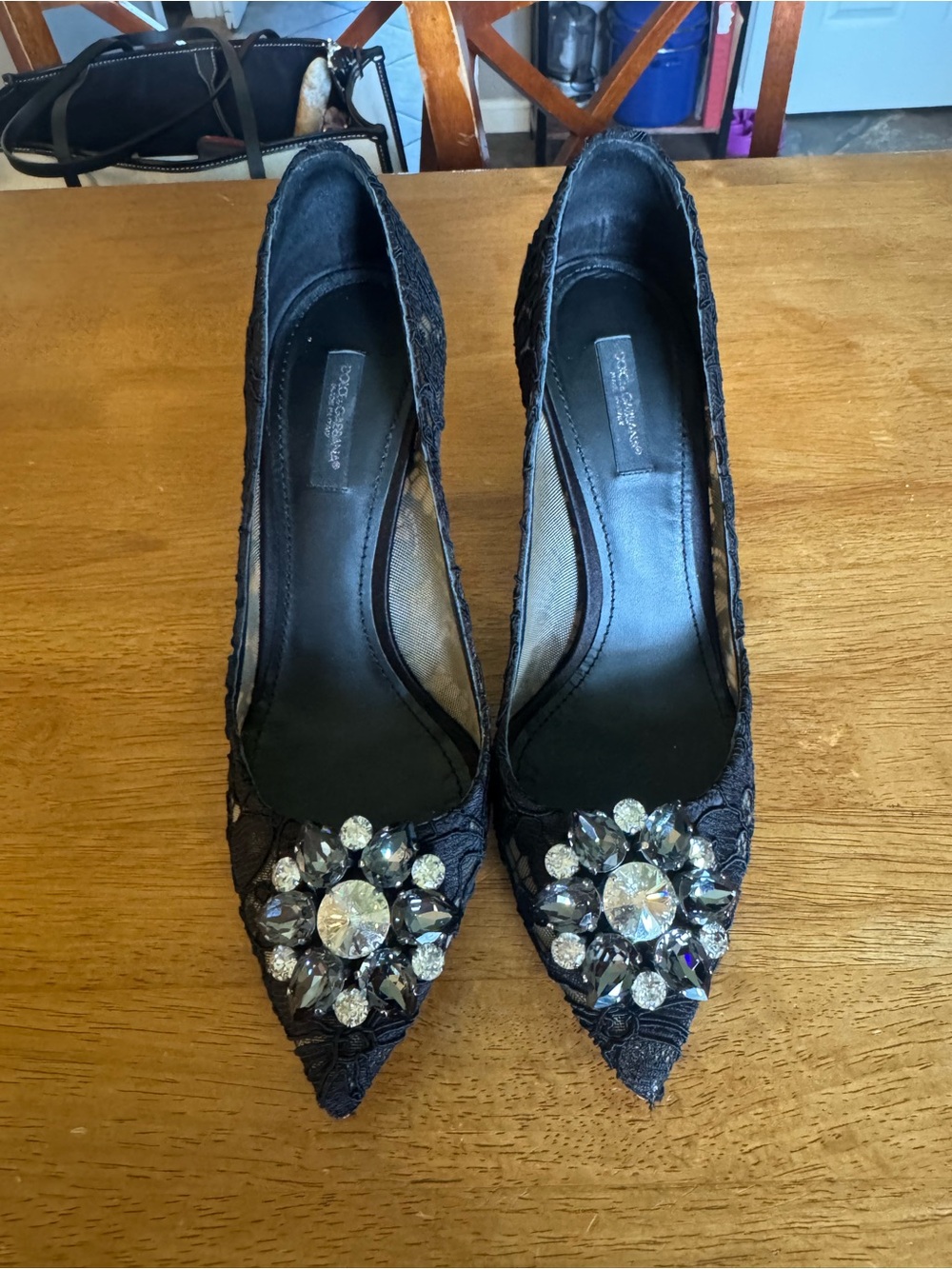Dolce & Gabbana Bellucci Lace Rainbow Pumps with Crystal Brooch Embellishment